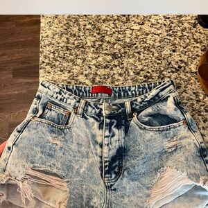 Acid Wash High Waist Distressed Denim Shorts